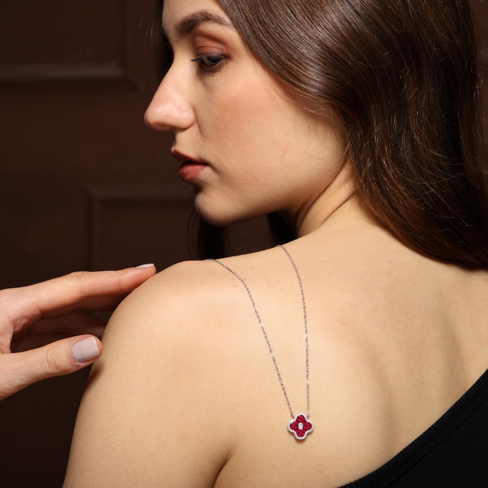 Ruby Invisible Setting Clover Pendant