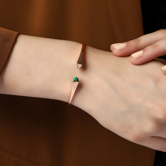 Rose Gold Plated Bracelet With Green Stone