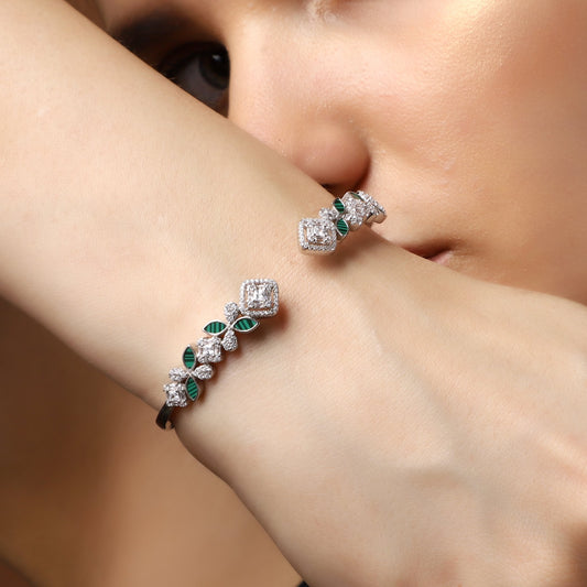 Baguette Illusion Bracelet With Green Stone