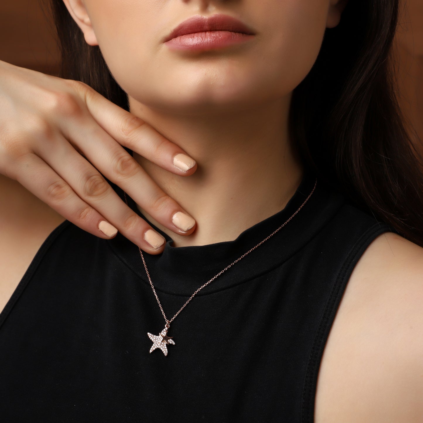 Rose Gold Plated Star-Fish Locket With Chain