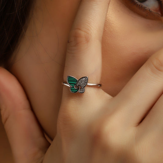 Butterfly Ring With Green Stone