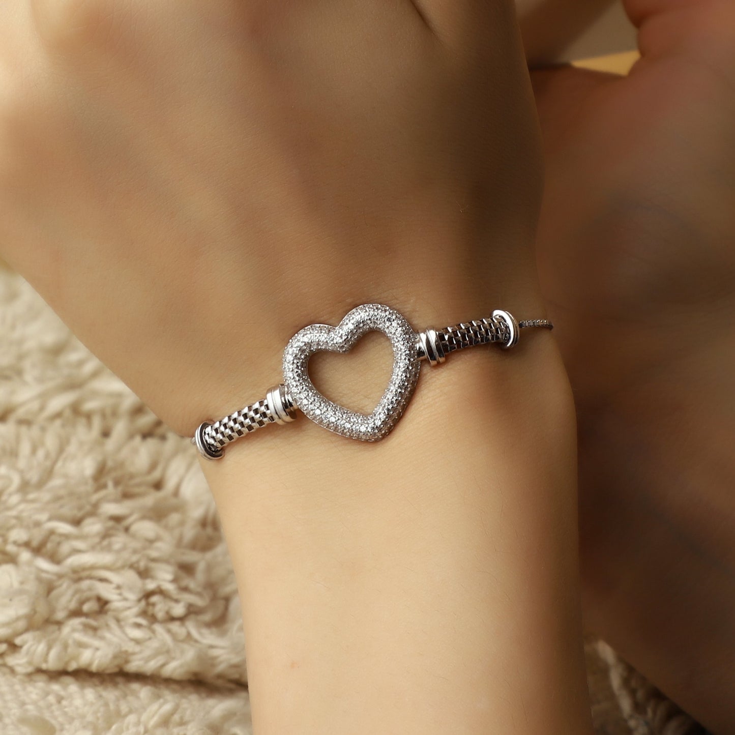 Studded Heart Bracelet with Adjustable Chain