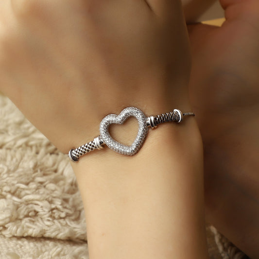 Studded Heart Bracelet with Adjustable Chain